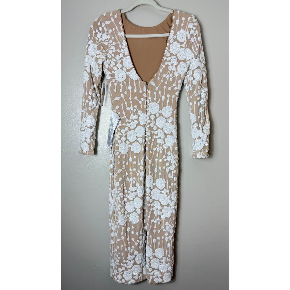 Dress The Population Dress S White Sequin Floral Midi Bridal Wedding Boho Formal - Picture 5 of 16